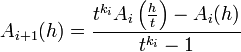 A_{{i+1}}(h)={\frac  {t^{{k_{i}}}A_{i}\left({\frac  {h}{t}}\right)-A_{i}(h)}{t^{{k_{i}}}-1}}