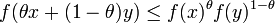 f(\theta x+(1-\theta )y)\leq f(x)^{{\theta }}f(y)^{{1-\theta }}