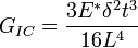 G_{{IC}}={\frac  {3E^{*}\delta ^{2}t^{3}}{16L^{4}}}