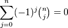 \sum _{{j=0}}^{n}(-1)^{j}{\tbinom  nj}=0