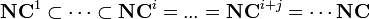 {\textbf  {NC}}^{1}\subset \cdots \subset {\textbf  {NC}}^{i}=...={\textbf  {NC}}^{{i+j}}=\cdots {\textbf  {NC}}