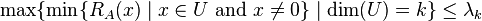 \max\{\min\{R_{A}(x)\mid x\in U{\text{ and }}x\neq 0\}\mid \dim(U)=k\}\leq \lambda _{k}