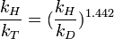 {\frac  {k_{H}}{k_{T}}}=({\frac  {k_{H}}{k_{D}}})^{{1.442}}