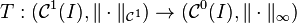 T:({\mathcal  {C}}^{1}(I),\|\cdot \|_{{{\mathcal  {C}}^{1}}})\rightarrow ({\mathcal  {C}}^{0}(I),\|\cdot \|_{{\infty }})