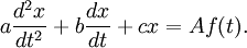 a{\frac  {d^{2}x}{dt^{2}}}+b{\frac  {dx}{dt}}+cx=Af(t).