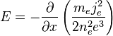 E=-{\frac  {\partial }{\partial x}}\left({\frac  {m_{e}j_{e}^{2}}{2n_{e}^{2}e^{3}}}\right)