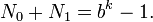 N_{0}+N_{1}=b^{k}-1.\,