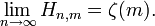 \lim _{{n\rightarrow \infty }}H_{{n,m}}=\zeta (m).