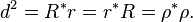 d^{2}=R^{\ast }r=r^{\ast }R=\rho ^{\ast }\rho .