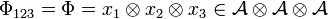 \Phi _{{123}}=\Phi =x_{1}\otimes x_{2}\otimes x_{3}\in {\mathcal  {A\otimes A\otimes A}}