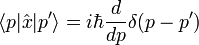 \langle p|{\hat  {x}}|p'\rangle =i\hbar {d \over dp}\delta (p-p')