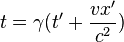 t=\gamma (t'+{\frac  {vx'}{c^{2}}})