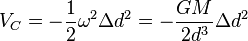 V_{C}=-{\frac  {1}{2}}\omega ^{2}\Delta d^{2}=-{\frac  {GM}{2d^{3}}}\Delta d^{2}\,