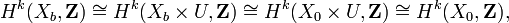 H^{k}(X_{b},{\mathbf  {Z}})\cong H^{k}(X_{b}\times U,{\mathbf  {Z}})\cong H^{k}(X_{0}\times U,{\mathbf  {Z}})\cong H^{k}(X_{0},{\mathbf  {Z}}),