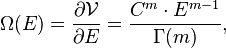 \Omega (E)={\frac  {\partial {\mathcal  {V}}}{\partial E}}={\frac  {C^{m}\cdot E^{{m-1}}}{\Gamma (m)}},