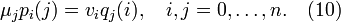 \mu _{j}p_{i}(j)=v_{i}q_{j}(i),\quad i,j=0,\ldots ,n.\quad (10)