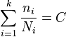 \sum _{{i=1}}^{k}{\frac  {n_{i}}{N_{i}}}=C