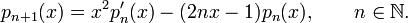 p_{{n+1}}(x)=x^{2}p_{n}'(x)-(2nx-1)p_{n}(x),\qquad n\in {\mathbb  {N}}.