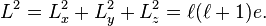 L^{2}=L_{x}^{2}+L_{y}^{2}+L_{z}^{2}=\ell (\ell +1)e.