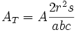 A_{T}=A{\frac  {2r^{2}s}{abc}}