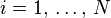 \textstyle i=1,\,\ldots ,\,N