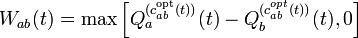 W_{{ab}}(t)=\max \left[Q_{a}^{{(c_{{ab}}^{{\mathrm  {opt}}}(t))}}(t)-Q_{b}^{{(c_{{ab}}^{{opt}}(t))}}(t),0\right]