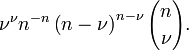 \nu ^{\nu }n^{{-n}}\left(n-\nu \right)^{{n-\nu }}{n \choose \nu }.