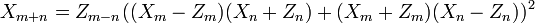 X_{{m+n}}=Z_{{m-n}}((X_{m}-Z_{m})(X_{n}+Z_{n})+(X_{m}+Z_{m})(X_{n}-Z_{n}))^{2}