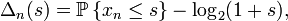 \Delta _{n}(s)={\mathbb  {P}}\left\{x_{n}\leq s\right\}-\log _{2}(1+s),