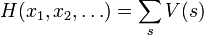 H(x_{1},x_{2},\dots )=\sum _{s}V(s)\,