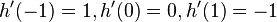 h'(-1)=1,h'(0)=0,h'(1)=-1