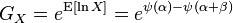 G_{X}=e^{{\operatorname {E}[\ln X]}}=e^{{\psi (\alpha )-\psi (\alpha +\beta )}}