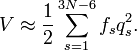 V\approx {\frac  {1}{2}}\sum _{{s=1}}^{{3N-6}}f_{s}q_{s}^{2}.