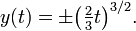 y(t)=\pm {\big (}{\tfrac  23}t{\big )}^{{3/2}}.