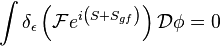 \int \delta _{\epsilon }\left({\mathcal  {F}}e^{{i\left(S+S_{{gf}}\right)}}\right){\mathcal  {D}}\phi =0