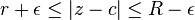 r+\epsilon \leq |z-c|\leq R-\epsilon 