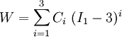 W=\sum _{{i=1}}^{3}C_{i}~(I_{1}-3)^{i}