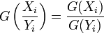 G\left({\frac  {X_{i}}{Y_{i}}}\right)={\frac  {G(X_{i})}{G(Y_{i})}}