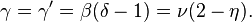 \gamma =\gamma '=\beta (\delta -1)=\nu (2-\eta ).