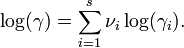 \log(\gamma )=\sum _{{i=1}}^{{s}}\nu _{i}\log(\gamma _{i}).