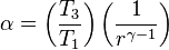 \alpha =\left({\frac  {T_{3}}{T_{1}}}\right)\left({\frac  {1}{r^{{\gamma -1}}}}\right)