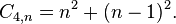 C_{{4,n}}=n^{2}+(n-1)^{2}.\,