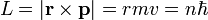 L=|{\mathbf  r}\times {\mathbf  p}|=rmv=n\hbar 