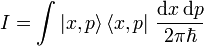 I=\int |x,p\rangle \,\langle x,p|~{\frac  {{\mathrm  {d}}x\,{\mathrm  {d}}p}{2\pi \hbar }}