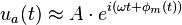 u_{a}(t)\approx A\cdot e^{{i(\omega t+\phi _{m}(t))}}