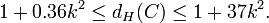 1+0.36k^{2}\leq d_{H}(C)\leq 1+37k^{2}.