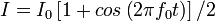 I={I}_{{0}}\left[1+cos\left(2\pi f_{{0}}t\right)\right]/2