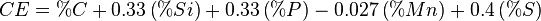 CE=\%C+0.33\left(\%Si\right)+0.33\left(\%P\right)-0.027\left(\%Mn\right)+0.4\left(\%S\right)