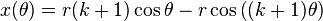 x(\theta )=r(k+1)\cos \theta -r\cos \left((k+1)\theta \right)\,