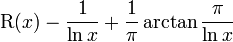 \operatorname {R}(x)-{\frac  1{\ln x}}+{\frac  1\pi }\arctan {\frac  \pi {\ln x}}